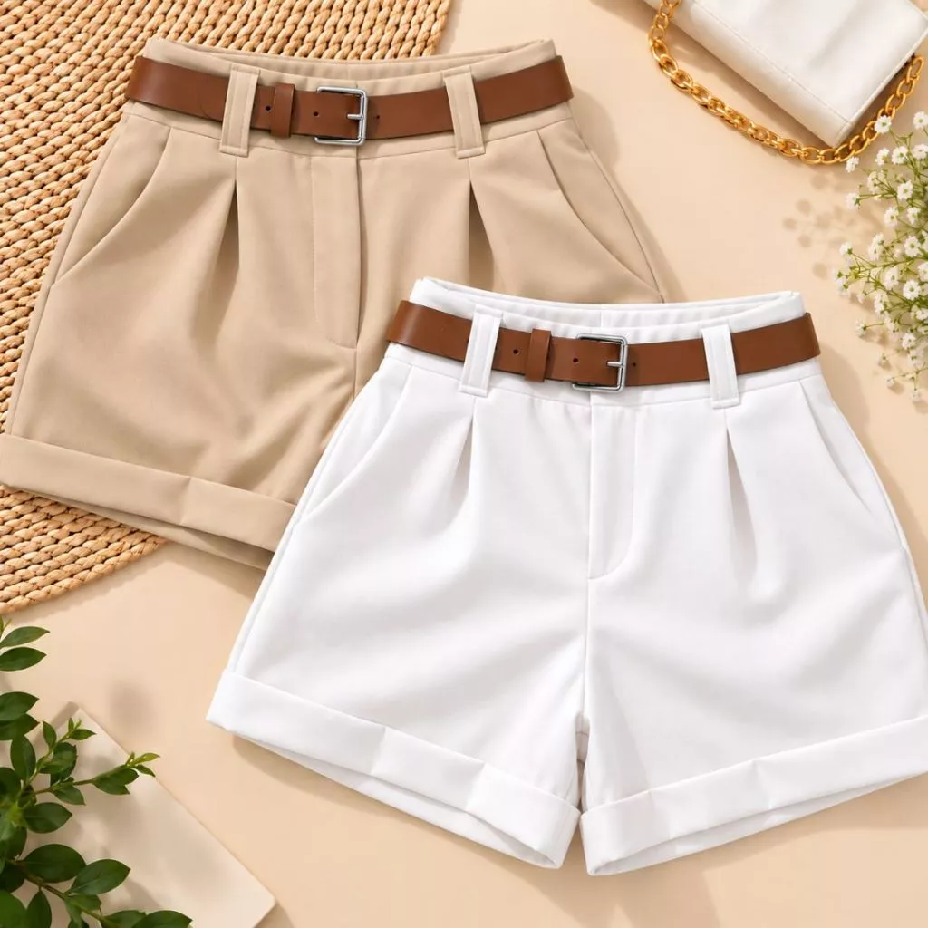 Kit 2 Short Alfaiataria Feminino Com Bolso Com Cinto Cintura Alta — imagem 1