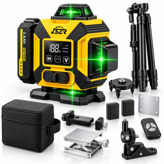 Nível Laser Verde 4D 12/16 Linhas 360° Autonivelante com 2 Baterias, Controle Remoto, Tripé e Kit Completo