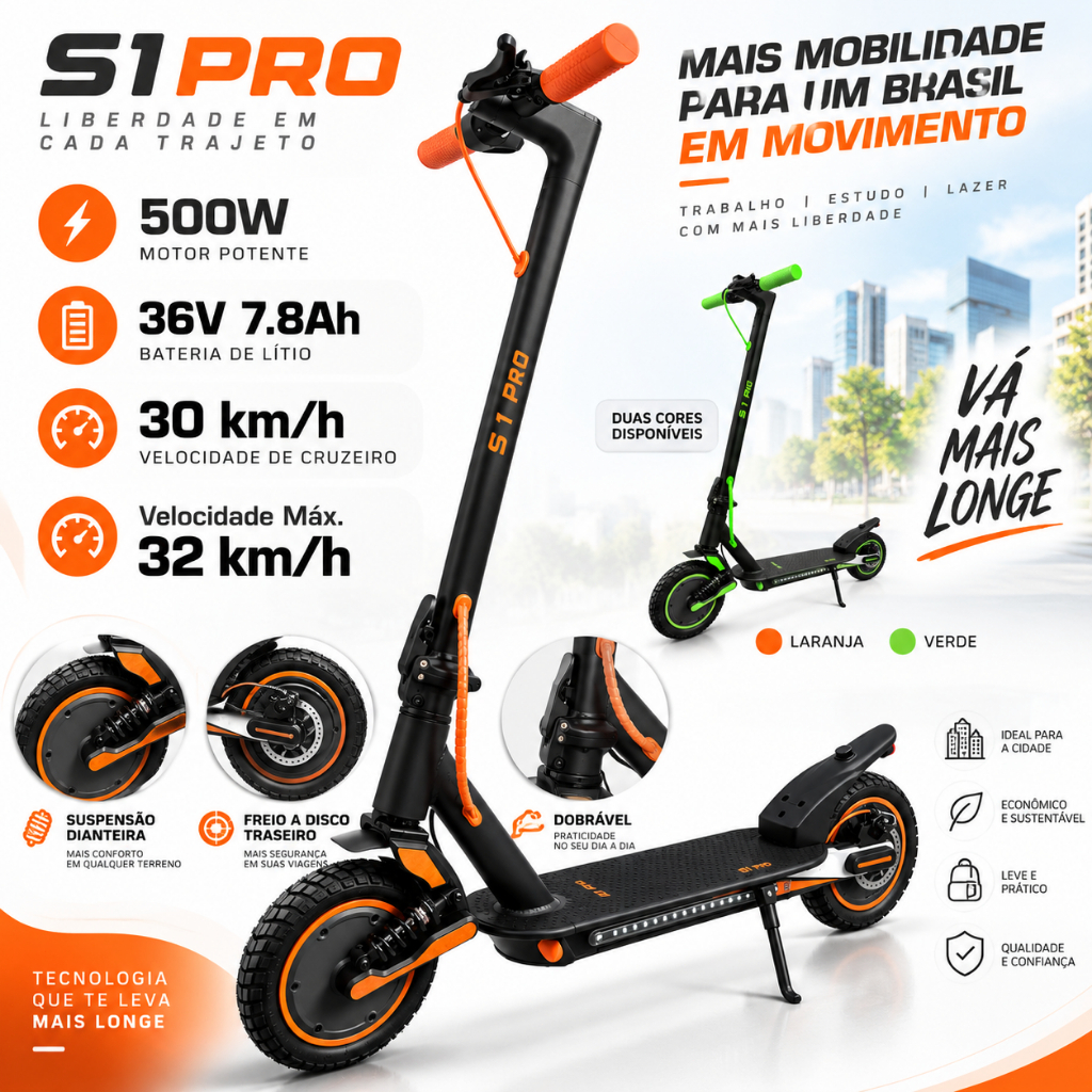 Patinete Elétrico Egazza 500W - 30km/h com Bluetooth