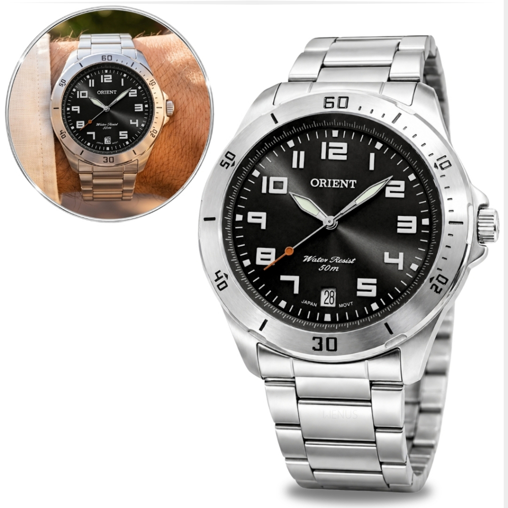 Relógio Orient Masculino De Pulso Analógico Em Aço inoxidável Casual Brilha No Escuro Prova D'água 50 Metros Original
