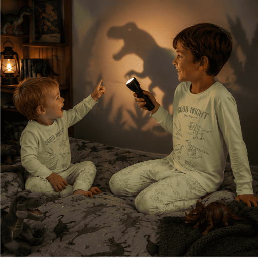 Conjunto pijama camiseta manga longa e calça estampa dinossauro menino