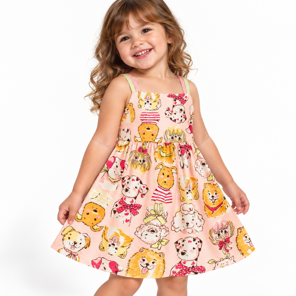 Vestido Infantil Menina Leve Estampado Alcinha Verão 2 3 4 6 Anos