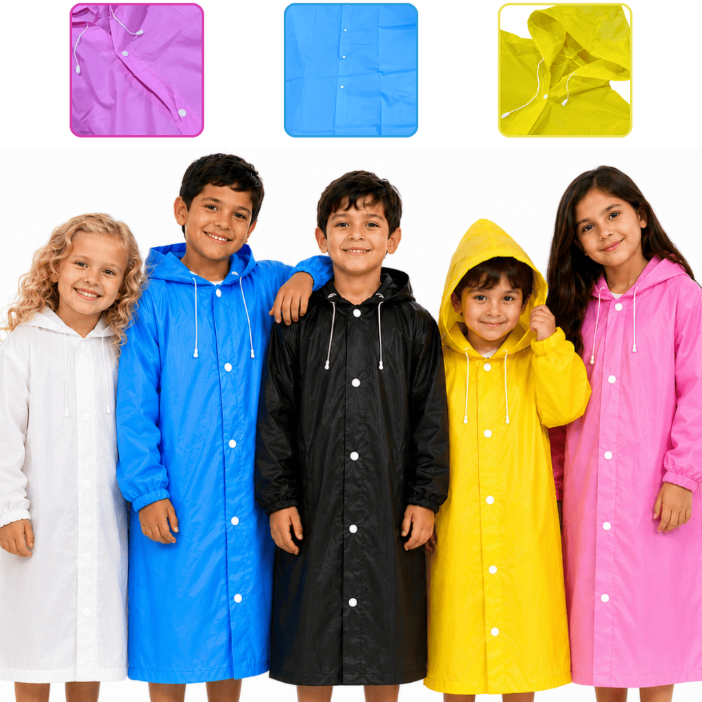 Capa De Chuva Infantil Com Capuz Impermeável Colorida Pvc Proteção Total EVA Criança