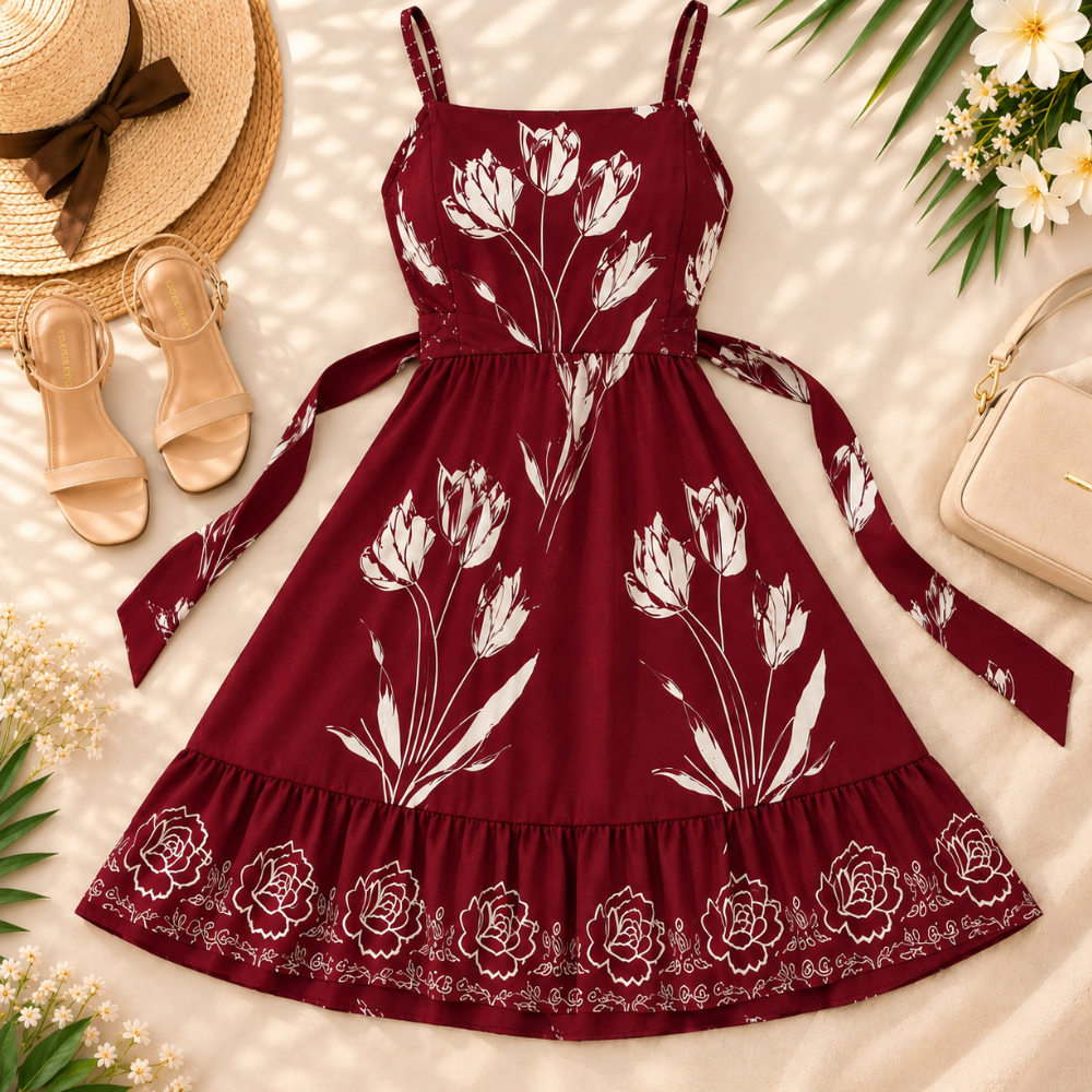 vestido Feminino Floral elegante com Bojo Lastex  Viscolinho Alcinha Babado Verão