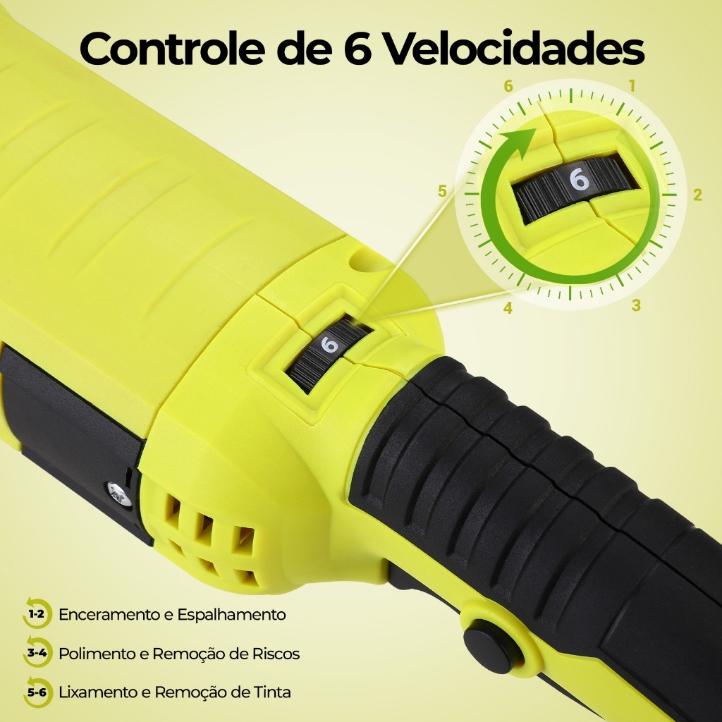Politriz Elétrica Rotativa Desoon 6 Pol 1800W Bivolt 6 Velocidades Kit Completo para Polimento de Carro · foto 2