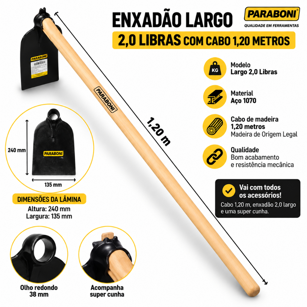 Enxadão Largo Norte 2,0 Libras Cabo 1,20m - Paraboni