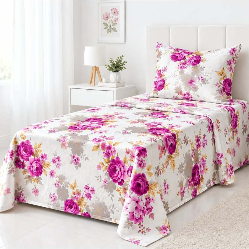 Jogo de Lençol Cama Solteiro Estampado 3PÇS, c/Elástico  -  Micropercal 500Fios de Luxo Toque de Algodão.