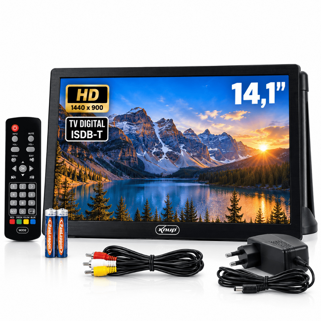 Monitor TV Portátil Digital 14.1 Polegadas LED HD 14 USB HDMI SD Controle Remoto Bivolt