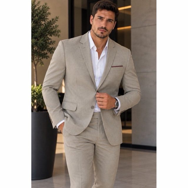 Terno Slim Masculino Completo Slim Microfibra Mescla (Paletó+Calça)