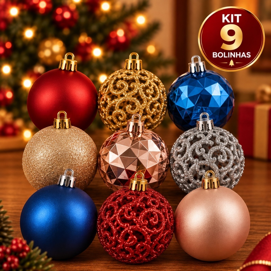 Kit 9 Bolinhas de Natal 6cm Enfeites Para Árvore Decoração Bolas Natalina