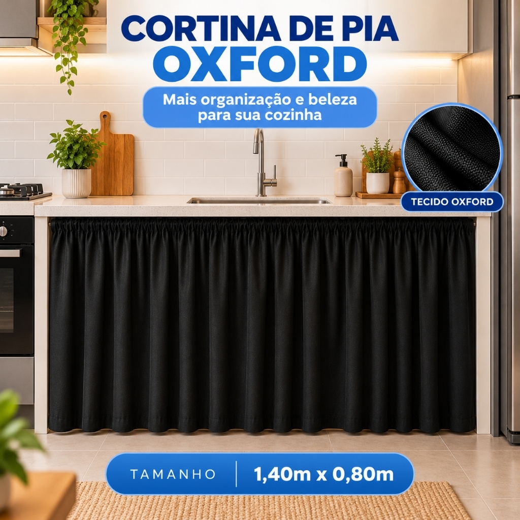 Cortina De Pia Largura 1,50 x 0,80 Altura para Cozinha Tecido Oxford Decoração de Cozinha