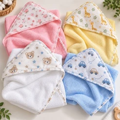 Toalha de Banho com Capuz para Bebê Enxoval Menino Menina