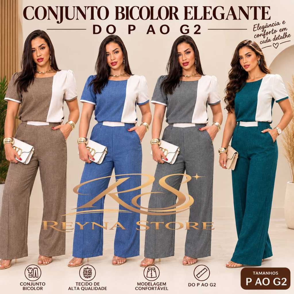 Conjunto feminino  Calça e Blusa  Elegante Confortável , Social e Festa, em (LINHO Milano melange )