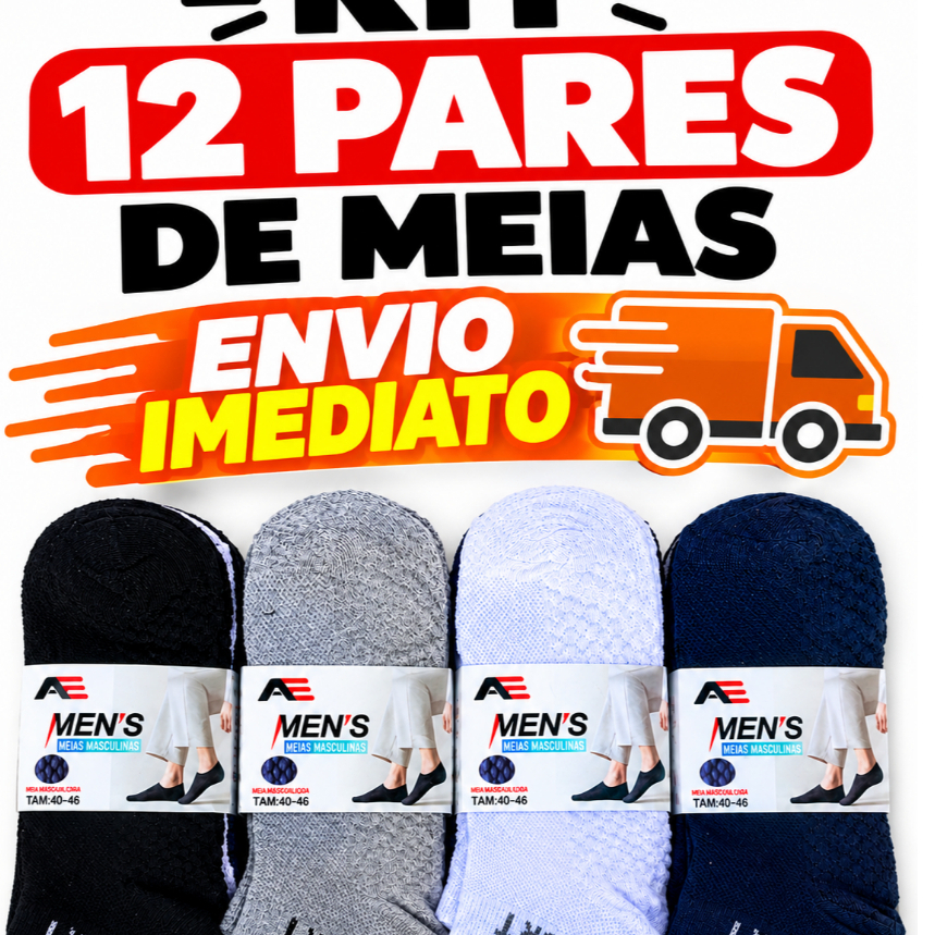 KIT 12 PARES de Meias Soquete Cano Curto Masculina - VALOR PROMOCIONAL!