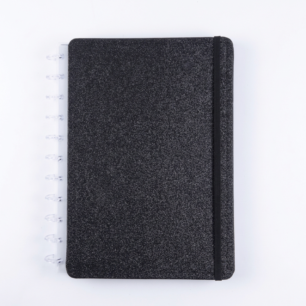 Caderno de Disco M Preto Capa Dura 80 Folhas Médio Preto M Capa Dura Shine Disko Reposicionável Flexível