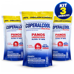 Panos Umedecidos Lenços Coperalcool Bacfree 70°INPM Clássico 35 Panos - Kit 3 Unidades