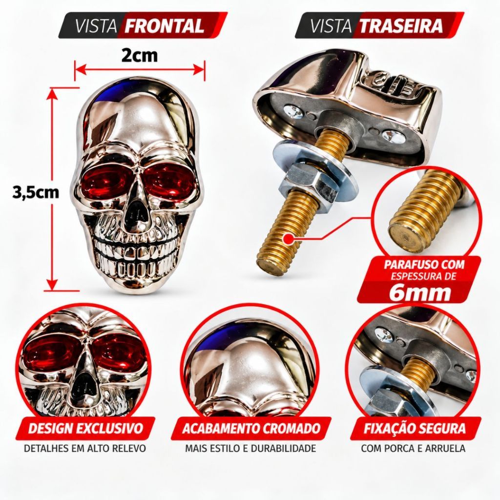 Par Parafuso Placa Vermelho em Metal para Moto Carro Caminhão Fixação Placa Automotiva Universal · foto 2