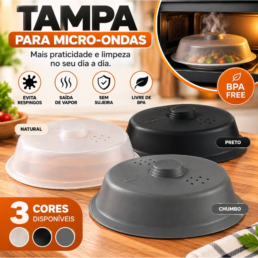 Tampa Protetora para Microondas Anti Respingo BPA Free Protetor de Prato 26,5cm