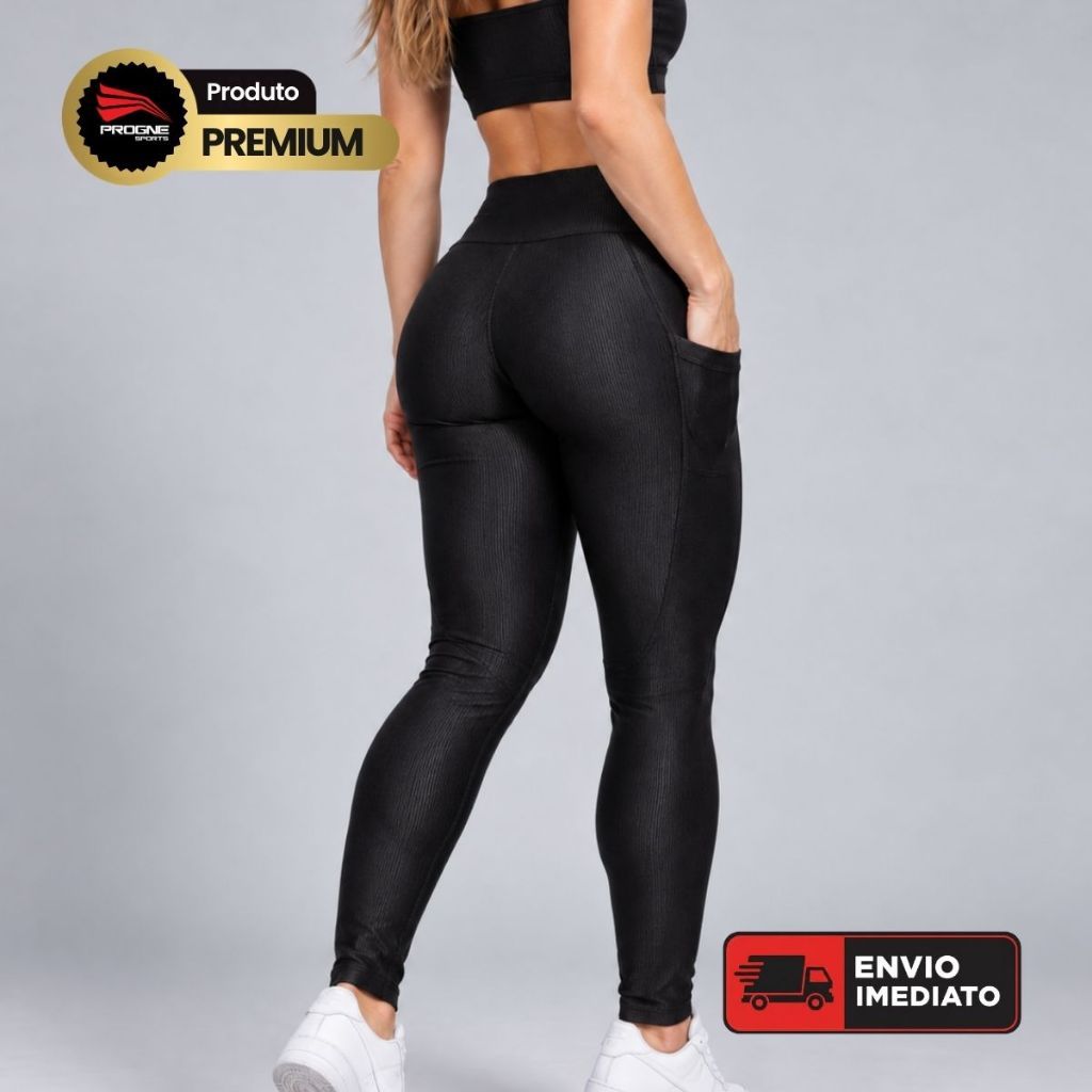 Calça Legging Feminina Canelada Com Bolso - Zero Transparência - Progne Sports - Cintura Alto - Academia Corrida