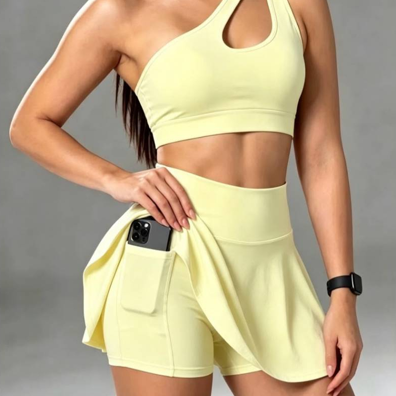 Conjunto Fitness Feminino Saia Short com Top – Academia, Corrida e Beach Tennis