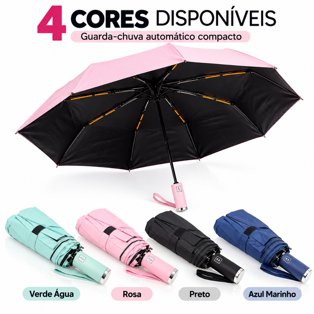 Guarda Chuva Automático rande Reforçado Contra Vento Com Proteção Solar Hastes Duplas Cabe na Bolsa