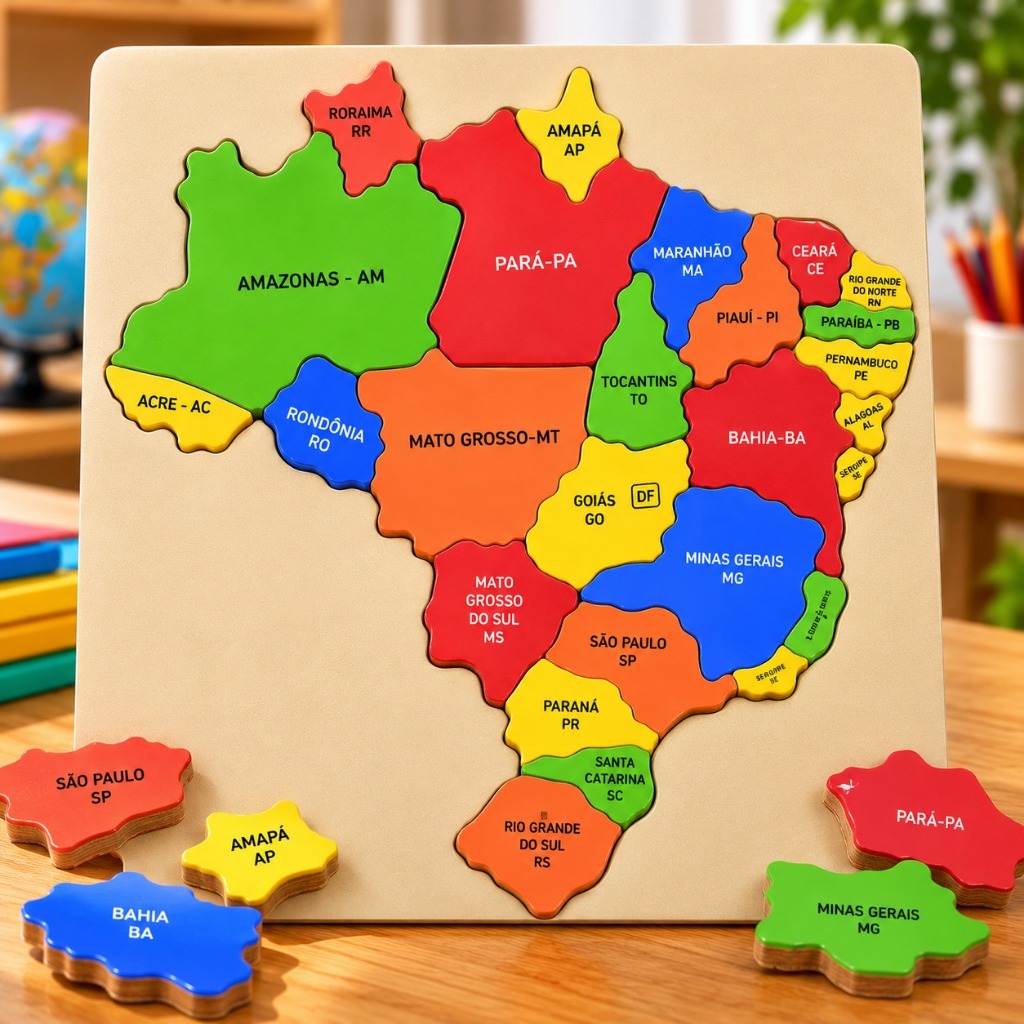 Mapa Do Brasil Em Madeira Quebra Cabeça Região Estado Mdf 26 Peças Educativo Infantil