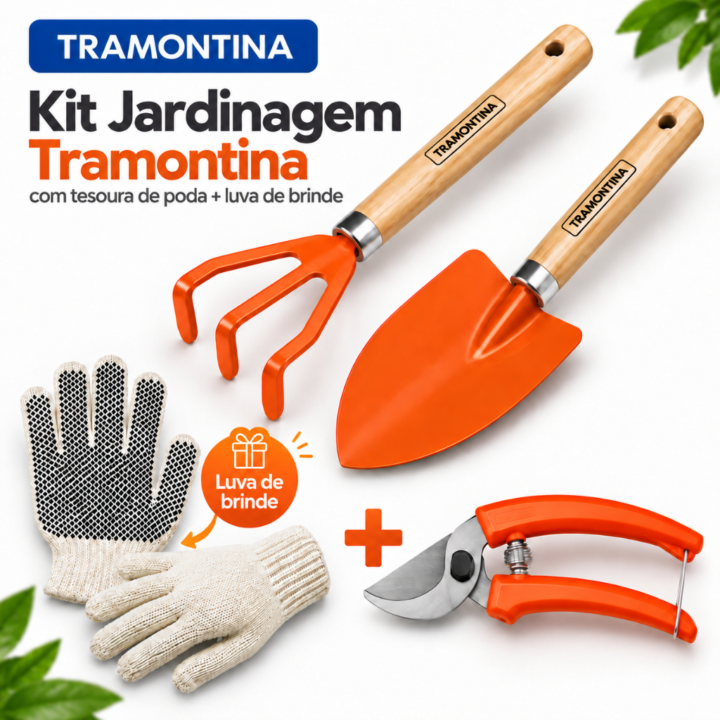 Kit Jardinagem Tramontina Conjunto de Ferramentas de Jardim Reforçadas Para Plantar e Podar