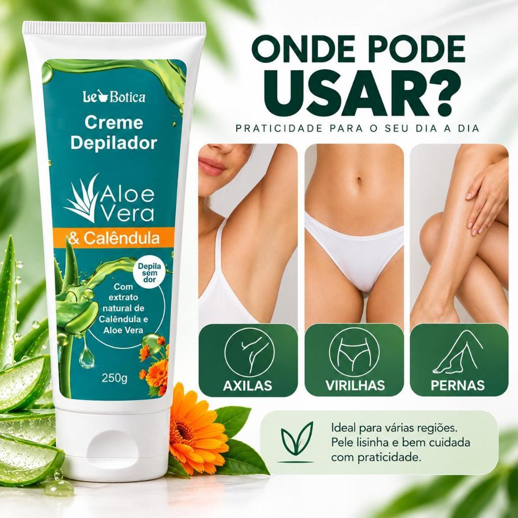 Creme Depilatório Depilador Corporal Pernas Axilas Virilha Le Botica Lucy's Aloe Vera e Calêndula 250g