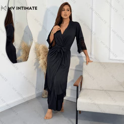 Robe LONGO Roupão Feminino Noiva Renda Luxo Hobe