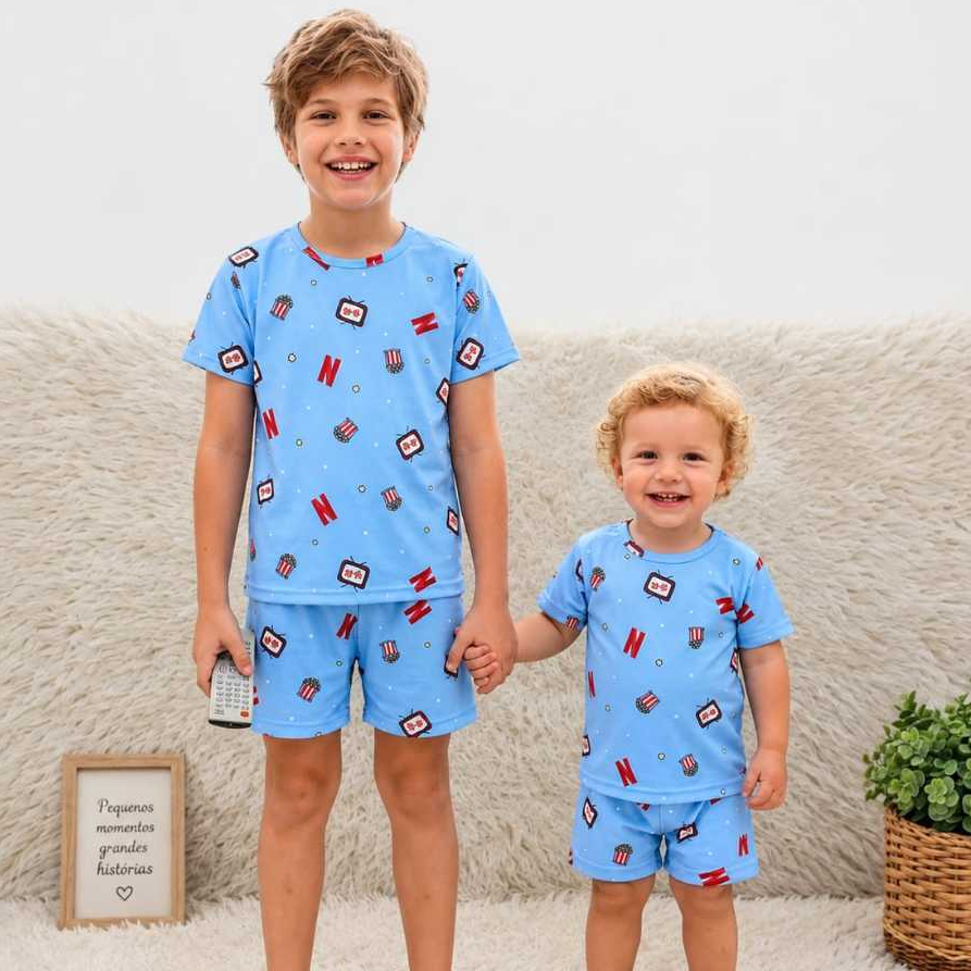PIJAMA MeninO Infantil -Juvenil /VERÃO  Malha SUEDE super macio   ( Conjunto Bermuda  e Camisa Manga Curta ) ...