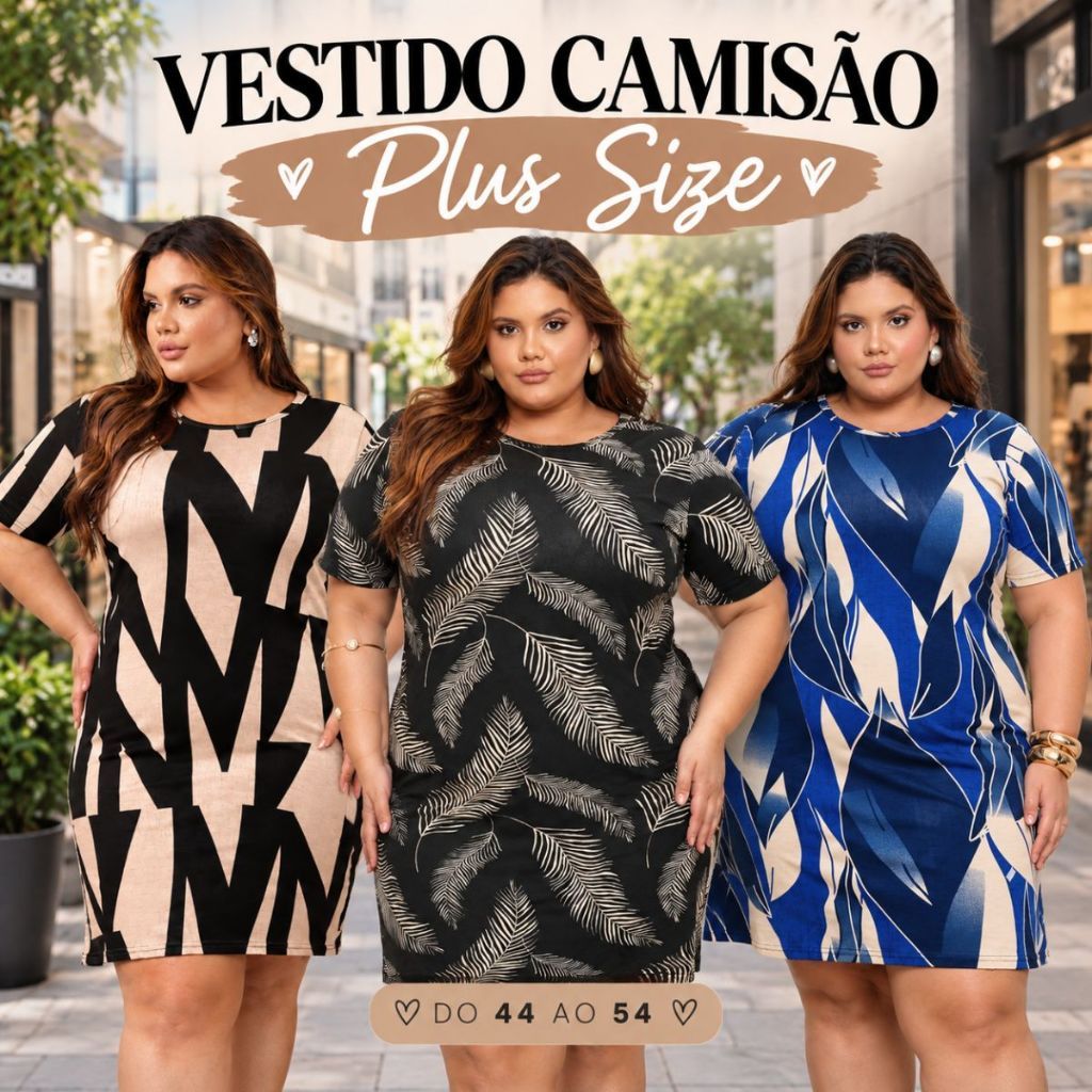 Vestido Plus Size Curto Feminino Camisão Estampado confortável Camisetão Curve Curvy Casual G1 ao G3