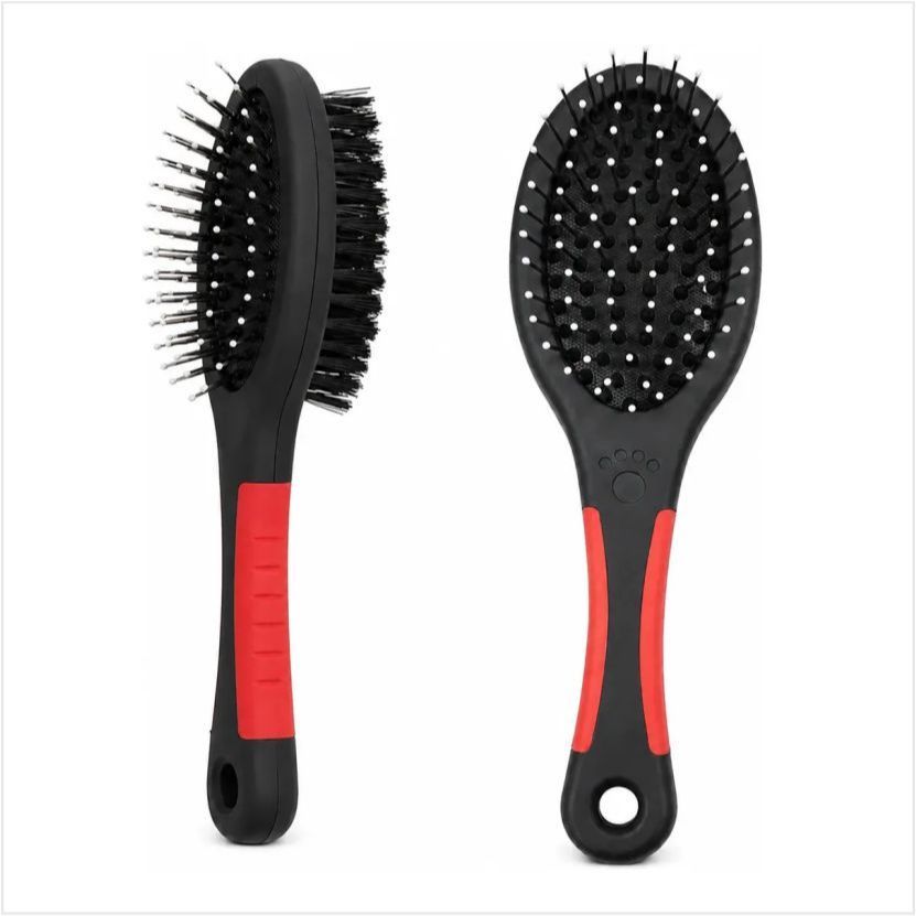 Escova De Pentear Pets Dupla Face 21cm Desembaraçadora para Cães e Gatos Preta Avick Shitzu Spitz Alemão Lulu Tira Pêlos