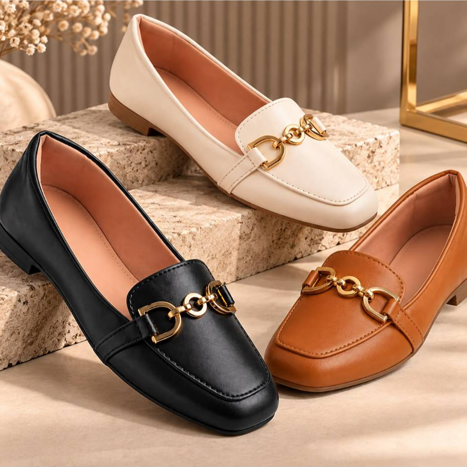 Kit 3 XSapatilha Mocassim Bico Quadrado Feminina Casual Com Enfeite bRidão