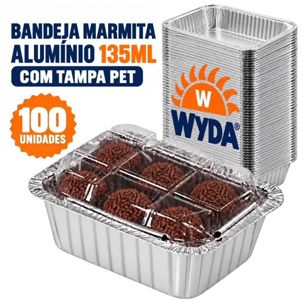 100un Marmitinha Alumínio 135ml Tampa Pet Retangular -DSMFS-WYDA Oferta