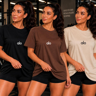 Kit 3 T-Shirt Feminina Estampada Yoga Academia Camiseta 100% Algodão Larguinha e Confortável Envio Imediato