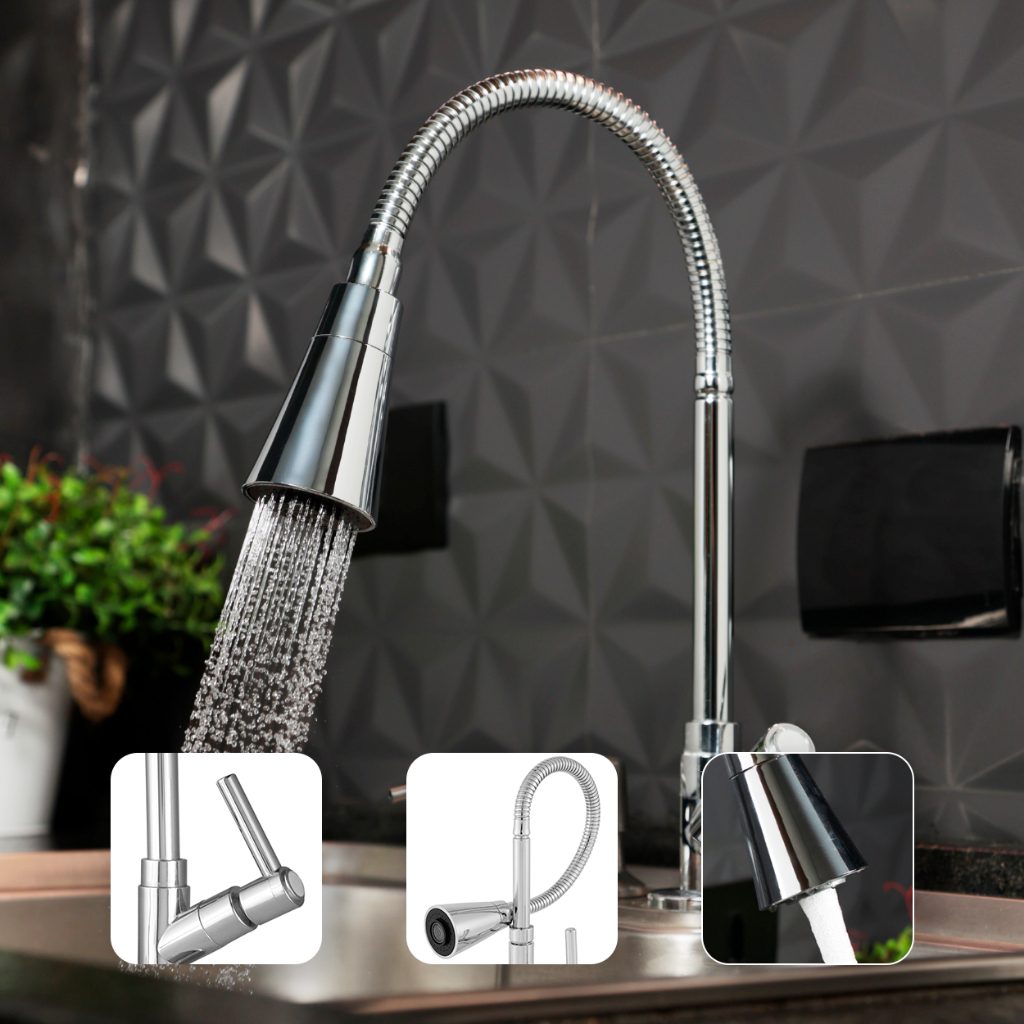 Torneira Gourmet Cozinha Bancada Pia Flexível 2 Jatos Abs