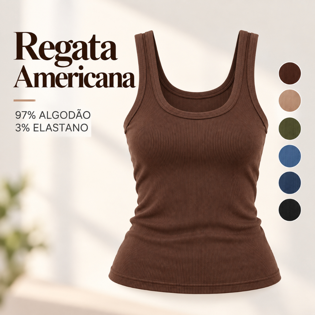 Regata Feminina Ribana Canelada Algodão com Elastano Básica