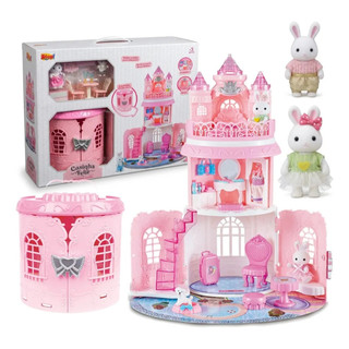 Maletinha que Vira Castelo Casinha Feliz Portátil Infantil Faz de Conta 2 Coelhinhos Acessórios Zoop Toys