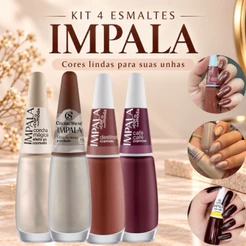 Kit Esmaltes Impala Cores do Momento Perolado com Pó Cromado Manicure Café Marrom