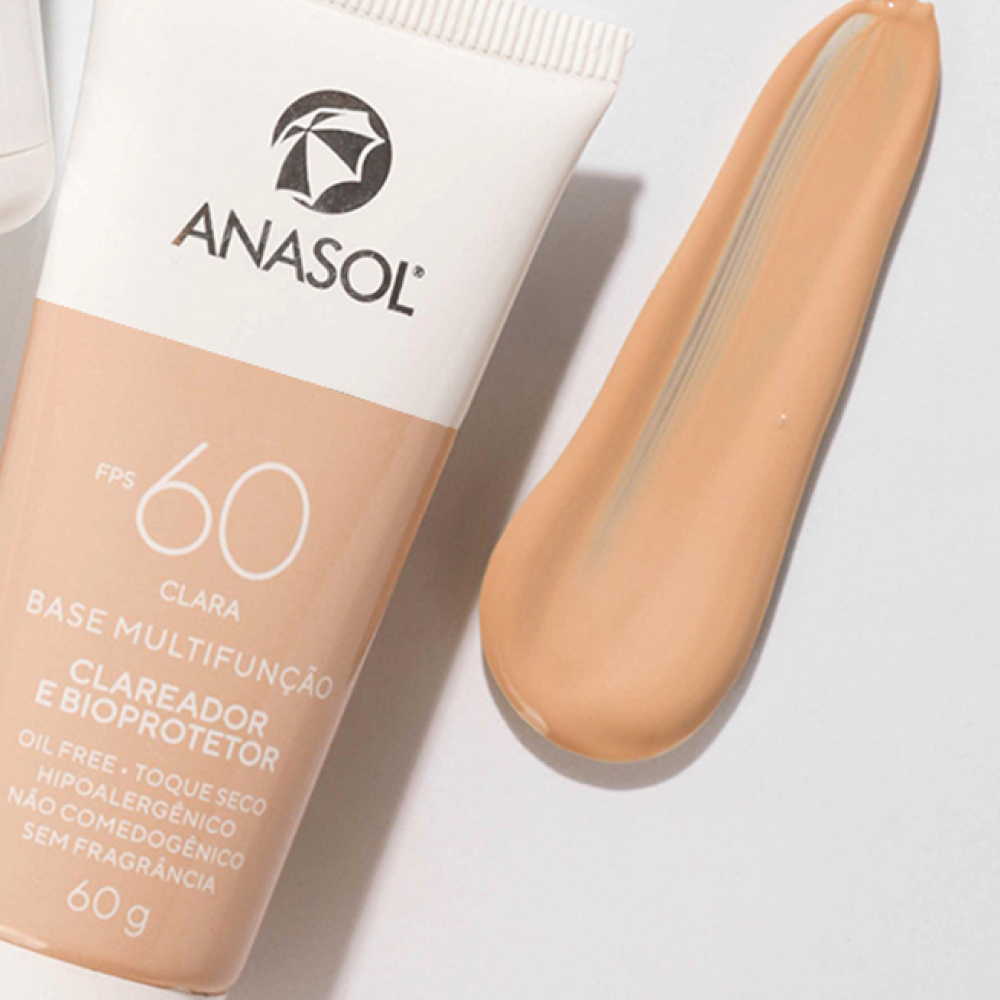 Protetor Solar Facial Anasol FPS 60 Cor Média/Clara Base Multifunção Clareador Bioprotetor Toque Seco 60g — imagem 2 de 2