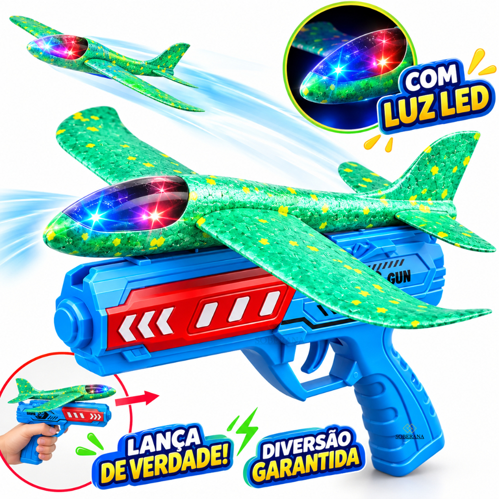 Avião Grande Lançador 24cm e 16cm Pequeno Brinquedo Para Criança Infantil Menina Planador Com Luz