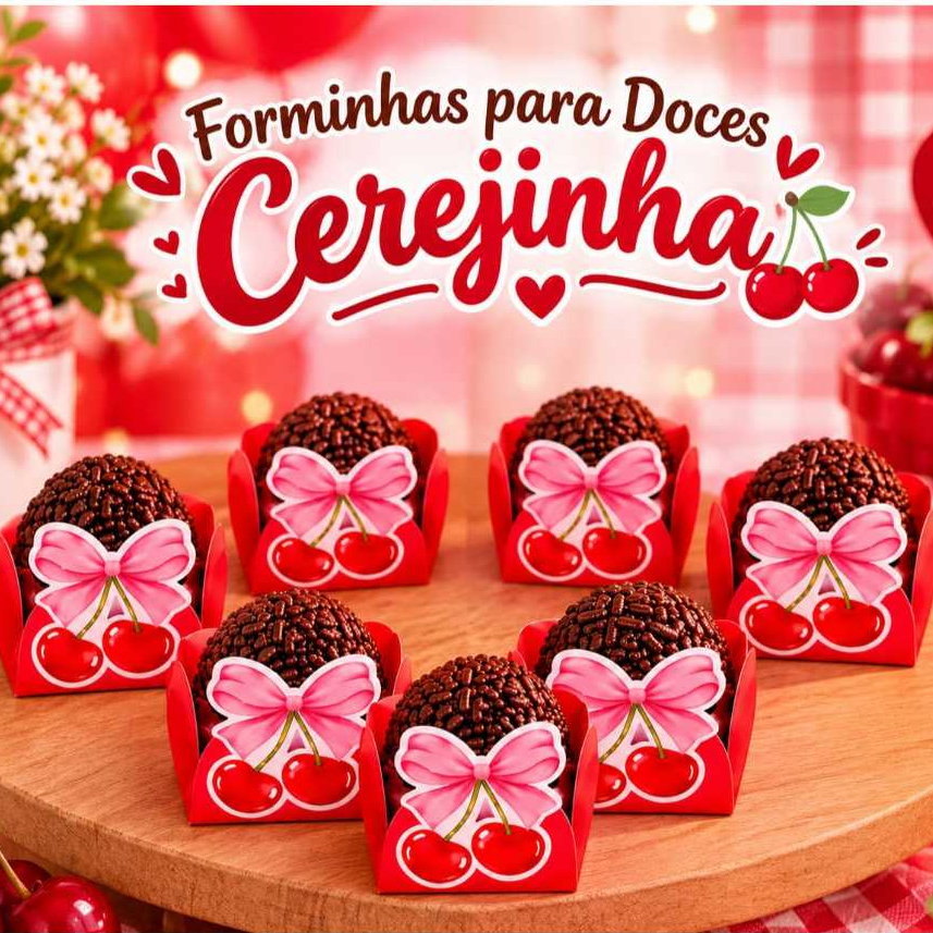 Forminha de Docinho Cerejinha Luxo 🍒 Porta Brigadeiro Personalizado para Festa