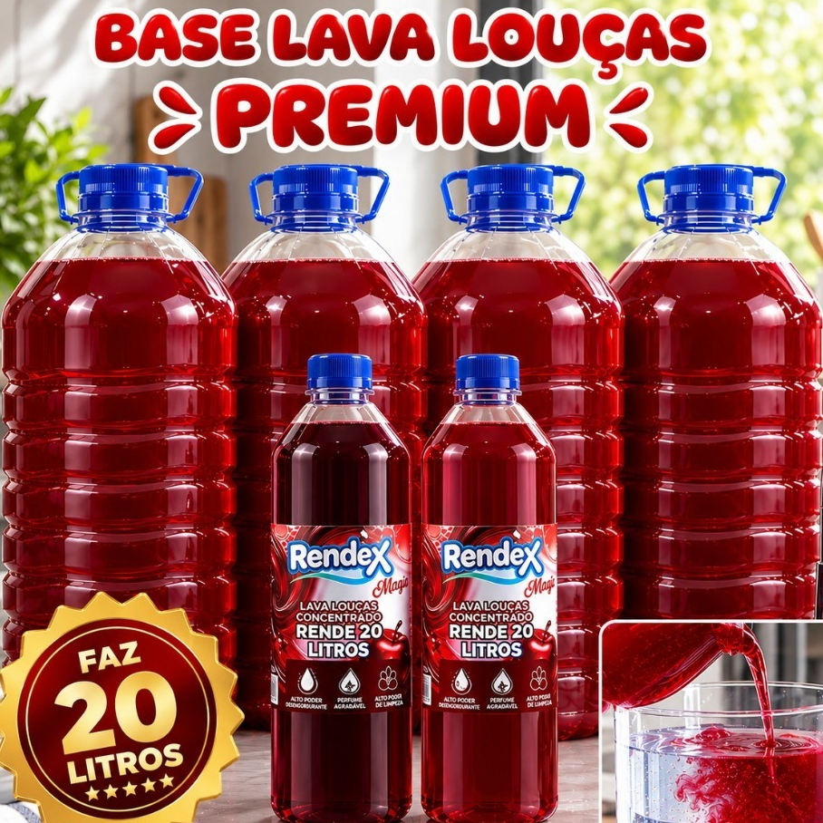 Base Detergente Líquido Faz 20 Litros – Kit Concentrado Lava Louças Neutro – Fácil de Fazer Rende Muito