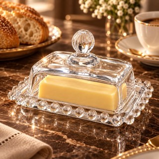Manteigueira Wolff Pearl Cristal 11cm – Mini Manteigueira para Mesa Posta Vidro
