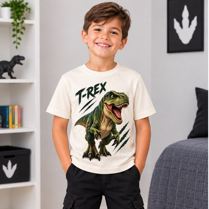 CAMISETA INFANTIL DINOSSAURO T-REX | CAMISETA MENINO DINOSSAURO