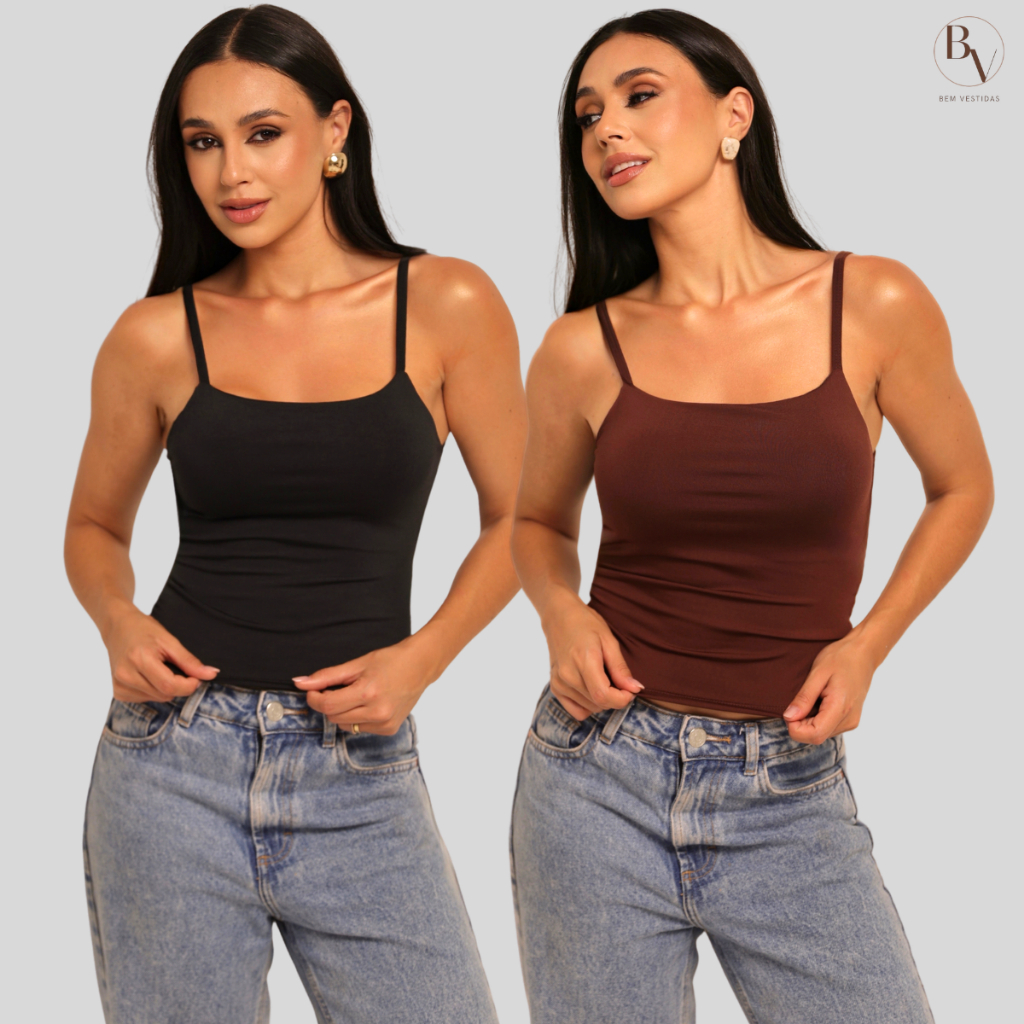 Kit 2 Cropped Feminino Regata Alcinha Básico Verão Suplex