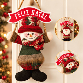 Enfeite de Natal Grande para Portas Pelúcia Papai Noel Boneco de Neve Pendente Decoração Natalina