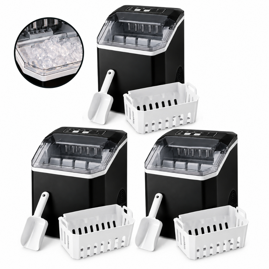 Kit 3 Máquinas de Gelo 12kg Gelo Rápido Premium Turbo Ice Cubos Bar Drinks Bebidas Festas Buffet