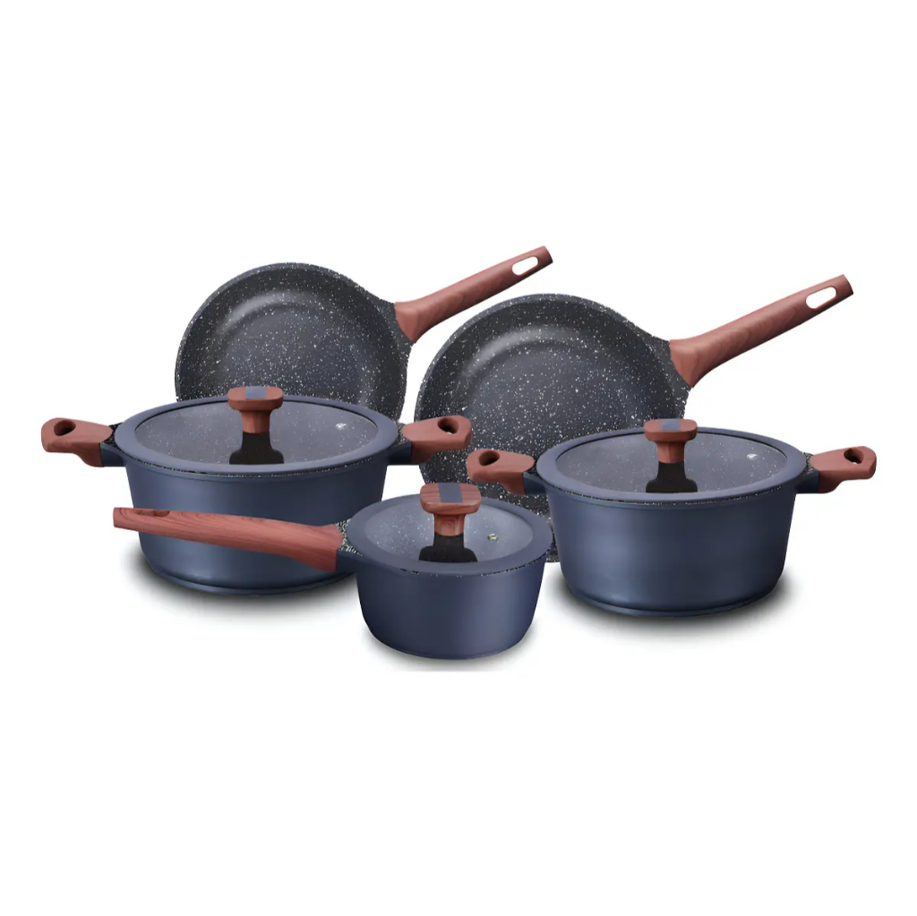 Jogo de Panelas Titanium 5 Peças Alumínio Injetado 5mm Cerâmico Marmorizado Cinza Indução MTA