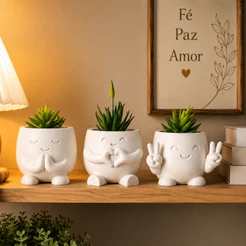 Vaso Decorativo Mini Fé Paz Amor para Suculentas Avulso ou Kit com 3 Cachepô Minimalista